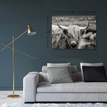 Highland Cow Canvas Wall Art Ready to Hang Modern Decor