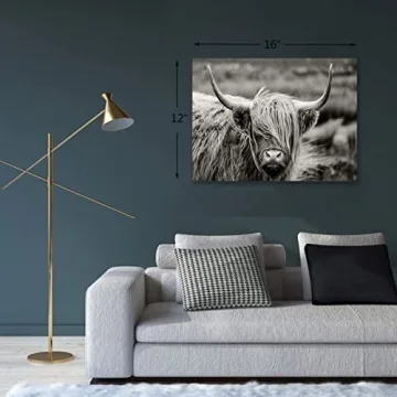 Highland Cow Canvas Wall Art Ready to Hang Modern Decor