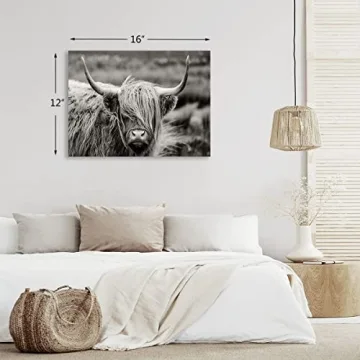 Highland Cow Canvas Wall Art Ready to Hang Modern Decor