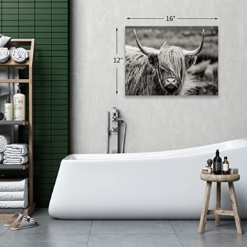 Highland Cow Canvas Wall Art Ready to Hang Modern Decor