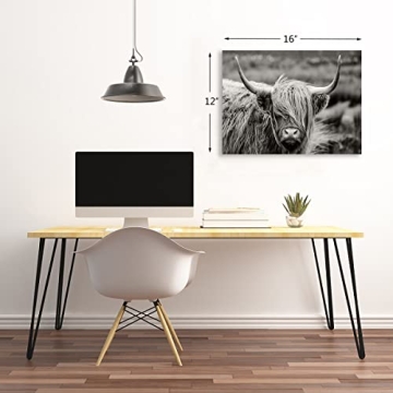 Highland Cow Canvas Wall Art Ready to Hang Modern Decor