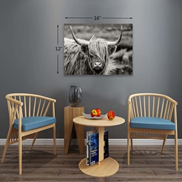 Highland Cow Canvas Wall Art Ready to Hang Modern Decor