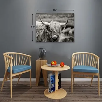 Highland Cow Canvas Wall Art Ready to Hang Modern Decor
