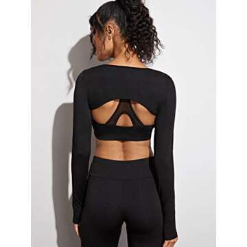 SweatyRocks Women's Stretch Cutout Yoga Sports Tee Long Sleeve Crop Top T Shirts Black Large