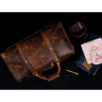 Aaron Leather Goods Travel Duffel Bag for Men & Women Sports Overnight Weekend