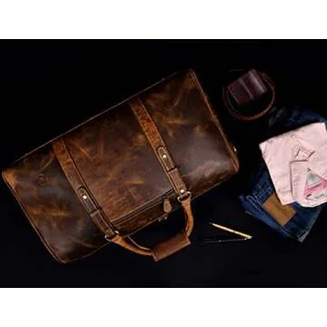 Aaron Leather Goods Travel Duffel Bag for Men & Women Sports Overnight Weekend