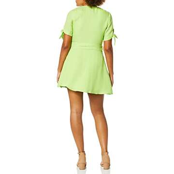 Moon River Women's Tie Sleeve Button Front Short Dress, Lime Green, m