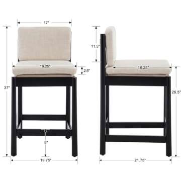 EALSON Counter Height Bar Stools Set of 2 Farmhouse Barstoos with Back Mid Century Modern Counter St...