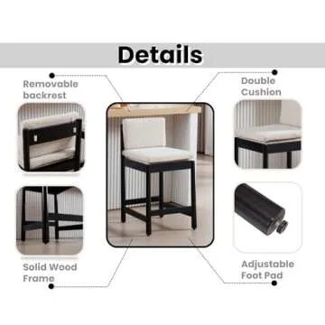 EALSON Counter Height Bar Stools Set of 2 Farmhouse Barstoos with Back Mid Century Modern Counter Stools with Black Wood Legs Upholstered Linen Bar Charis for Kitchen Island/Pub, Beige