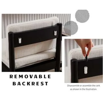 EALSON Counter Height Bar Stools Set of 2 Farmhouse Barstoos with Back Mid Century Modern Counter Stools with Black Wood Legs Upholstered Linen Bar Charis for Kitchen Island/Pub, Beige