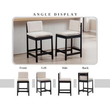 EALSON Counter Height Bar Stools Set of 2 Farmhouse Barstoos with Back Mid Century Modern Counter Stools with Black Wood Legs Upholstered Linen Bar Charis for Kitchen Island/Pub, Beige