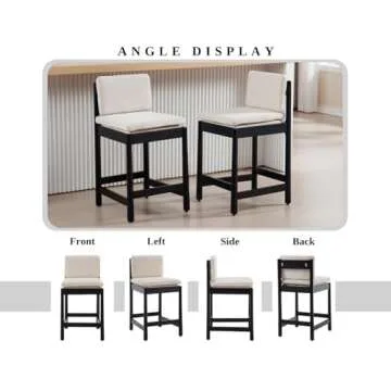EALSON Counter Height Bar Stools Set of 2 Farmhouse Barstoos with Back Mid Century Modern Counter Stools with Black Wood Legs Upholstered Linen Bar Charis for Kitchen Island/Pub, Beige