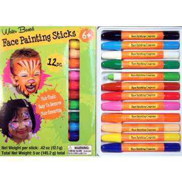 Face Painting Sticks 12 Color Set -Long Lasting Twist up Crayon Style Sticks