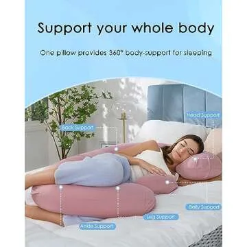 QUEEN ROSE Cooling Pregnancy Pillows, E Shaped Maternity Pillow for Sleeping, with Extra Wedge Pillow for Belly Support, 60 Inch Full Body Pillow, Pink