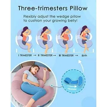 QUEEN ROSE Cooling Pregnancy Pillows, E Shaped Maternity Pillow for Sleeping, with Extra Wedge Pillow for Belly Support, 60 Inch Full Body Pillow, Pink