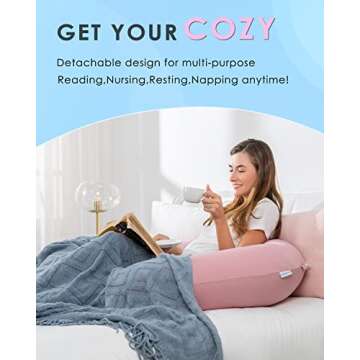 QUEEN ROSE Cooling Pregnancy Pillows, E Shaped Maternity Pillow for Sleeping, with Extra Wedge Pillow for Belly Support, 60 Inch Full Body Pillow, Pink