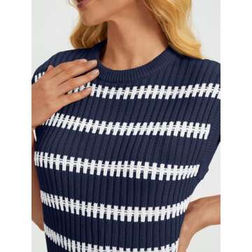 LILLUSORY Women's Summer Sweater Cap Sleeve Tops Sleeveless Tanks Knit Vest Spring Trendy Outfits 2025 SENavyBlue L