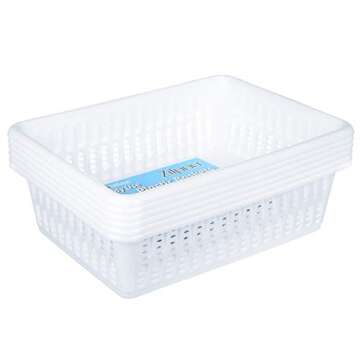 6 Pack - Plastic Storage Organizing Basket, Cabinet Shelf Kitchen Drawer Refrigerator, Freezer Organ...