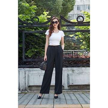 Tronjori Women High Waist Casual Straight Leg Long Business Work Suit Dress Pants Wide Leg Trousers ...