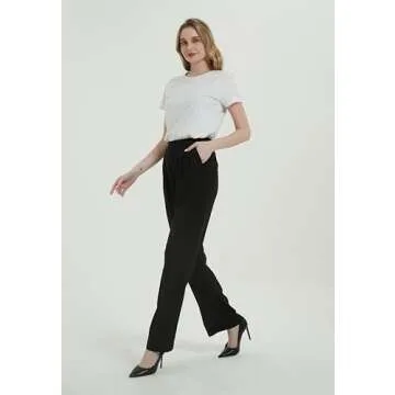 Tronjori Women High Waist Casual Straight Leg Long Business Work Suit Dress Pants Wide Leg Trousers Regular Waistband(6, Black)