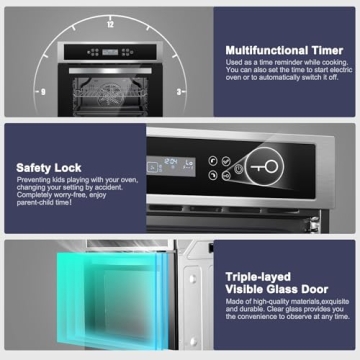AMZCHEF 24" Electric Convection Wall Oven - 11 Functions