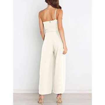 ANRABESS Women Summer Dressy Jumpsuits One Shoulder Sleeveless Casual Wide Leg Pants Romper Jumper 2025 Trendy Outfits White Medium