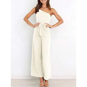 ANRABESS Women Summer Dressy Jumpsuits One Shoulder Sleeveless Casual Wide Leg Pants Romper Jumper 2025 Trendy Outfits White Medium