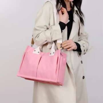 Valleycomfy Canvas Tote Bags for Women - Stylish Hobo Handbag with Multi-Pockets