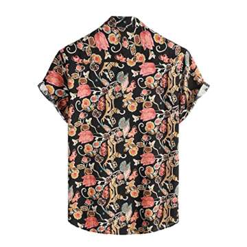VATPAVE Mens Casual Short Sleeve Button Down Shirts Regular Fit Hawaiian Summer Shirts Large Black Flower
