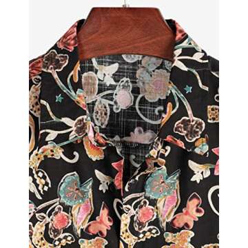 VATPAVE Mens Casual Short Sleeve Button Down Shirts Regular Fit Hawaiian Summer Shirts Large Black Flower