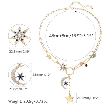 Trendy BONJOULRY Gold Moon Star Charm Necklace