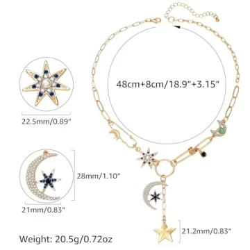 Trendy BONJOULRY Gold Moon Star Charm Necklace