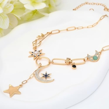 Trendy BONJOULRY Gold Moon Star Charm Necklace