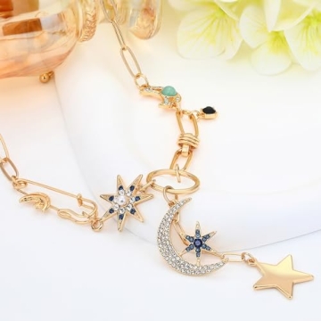 Trendy BONJOULRY Gold Moon Star Charm Necklace