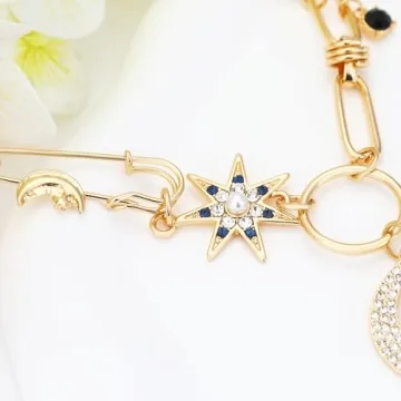 Trendy BONJOULRY Gold Moon Star Charm Necklace