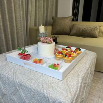 ATOZONE White Acrylic Large Ottoman Tray with Handles 18"x18"x2" Spill Proof Serving Tray Rubber Boot Organizer Tray Decorative for Living Room Bedroom Kitchen Entryway Coffee Table Countertop