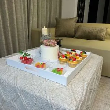 ATOZONE White Acrylic Large Ottoman Tray with Handles 18"x18"x2" Spill Proof Serving Tray Rubber Boot Organizer Tray Decorative for Living Room Bedroom Kitchen Entryway Coffee Table Countertop