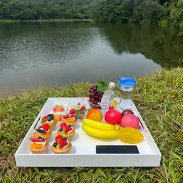 ATOZONE White Acrylic Large Ottoman Tray with Handles 18"x18"x2" Spill Proof Serving Tray Rubber Boot Organizer Tray Decorative for Living Room Bedroom Kitchen Entryway Coffee Table Countertop