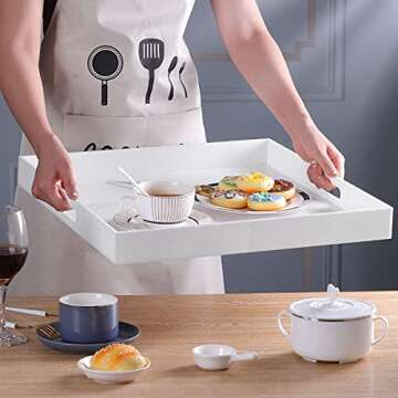 ATOZONE White Acrylic Large Ottoman Tray with Handles 18"x18"x2" Spill Proof Serving Tray Rubber Boot Organizer Tray Decorative for Living Room Bedroom Kitchen Entryway Coffee Table Countertop