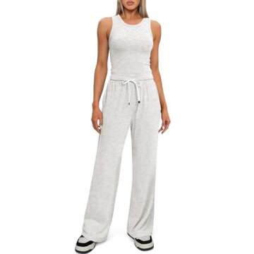 Darong Women's 2 Piece Outfits 2024 Tank Top And Long Pants Lounge Sets Tracksuit 9054B White Grey M