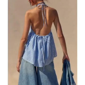 Stylish Y2K Striped Halter Tank Top for Women
