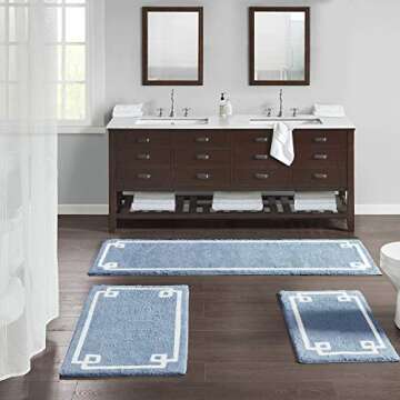 Madison Park Evan 100% Cotton Non-Slip Bathroom Rug - Plush Spa Bath Mat, 20x30, Blue