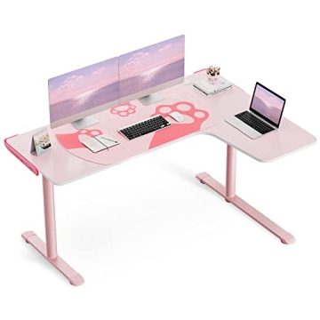 EUREKA ERGONOMIC L60 Gaming Desk L Shaped, 60 Inch Large Pink Computer Table Home Office Corner Stud...