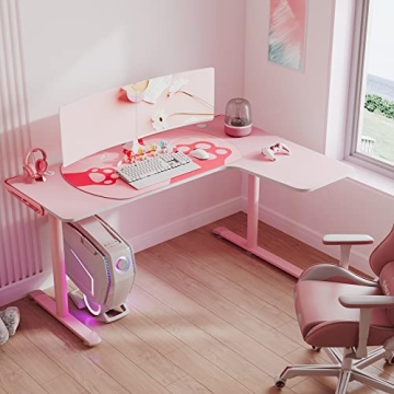 EUREKA L60 Pink Gaming Desk Spacious L Shaped Office