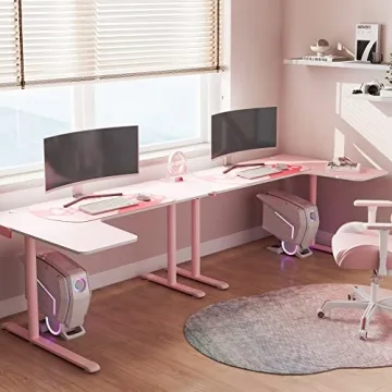 EUREKA L60 Pink Gaming Desk Spacious L Shaped Office