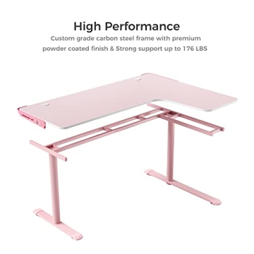 EUREKA L60 Pink Gaming Desk Spacious L Shaped Office