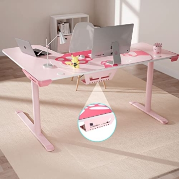 EUREKA L60 Pink Gaming Desk Spacious L Shaped Office