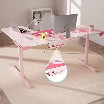 EUREKA L60 Pink Gaming Desk Spacious L Shaped Office