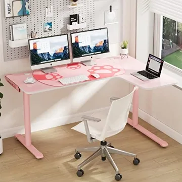 EUREKA L60 Pink Gaming Desk Spacious L Shaped Office