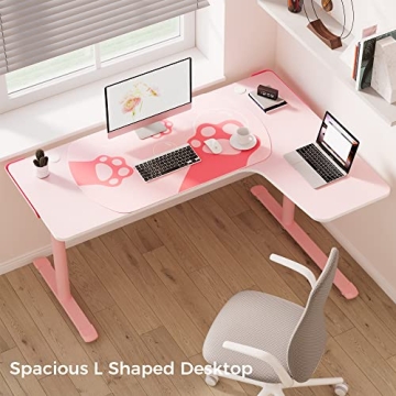 EUREKA L60 Pink Gaming Desk Spacious L Shaped Office